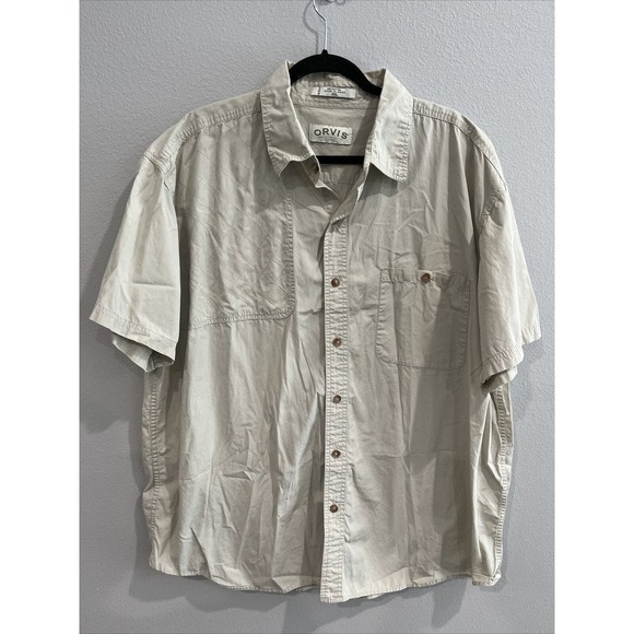 ORVIS Sportswear Shirt Quilted Shoulder Bi Swing Back All Cotton Beige XXL - Picture 1 of 3